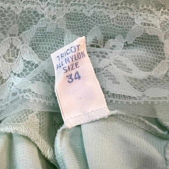 Vintage Vanity Fair Tricot Nylon Lace Slip Dress Size 34 Light Green - Picture 4 of 6